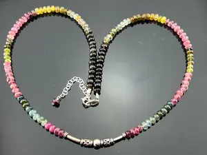 Watermelon Tourmaline · 925 Sterling Silver · Beaded Necklace · Layering Gemstone Jewelry · October Birthstone · Gift for Her