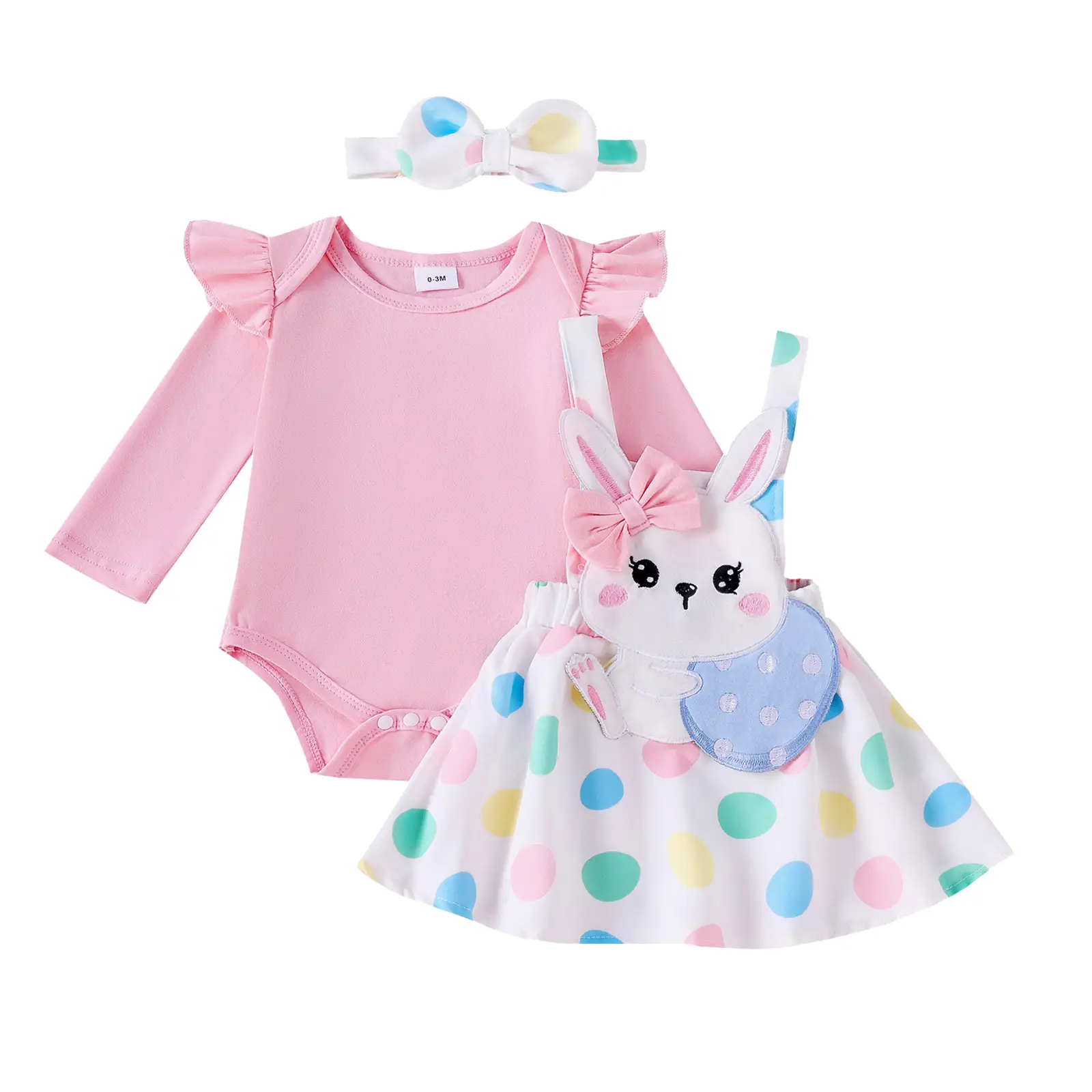 Newborn Baby Girl Pink Bunny Outfit Long Sleeve Romper Rabbit Suspender Skirt Overall Dress Headband My 1st Easter Outfit #Springtok