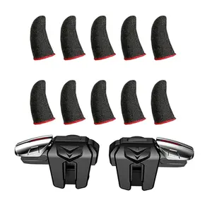 10 Piece Mobile Game Set, 4 Finger Trigger, Sweatproof Gloves, Silver Fiber, High Sensitivity, Touchscreen Controller for Pubg, Fortnite, Etc