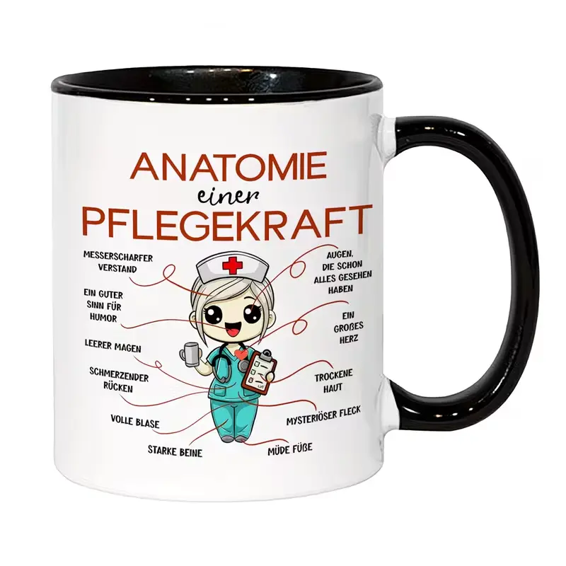 1pc Funny Nurse Mug - Nursing Anatomy Cup with German Text, Microwave-Safe Coffee Cup for Nurses, Nursing Students, Medical Professionals - Ideal Gift for Nurses Day, Graduation, Birthday Nurse Appreciation Gifts, Educational Gift, Cartoon Illustration