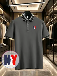 Fashion Casual Summer Short Sleeve Polo Shirt, Nyc Print Outdoor Running Golf Collar, Button Front, Breathable Polyester Fabric