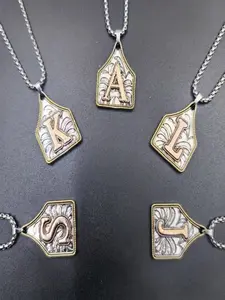 Handmade Cow Tag Necklace with Copper Initial A-Z Letter Pendant Necklace Initial Necklace Jewelry Mens Womens Capital Letter Stainless Steel Box Chain 22inch
