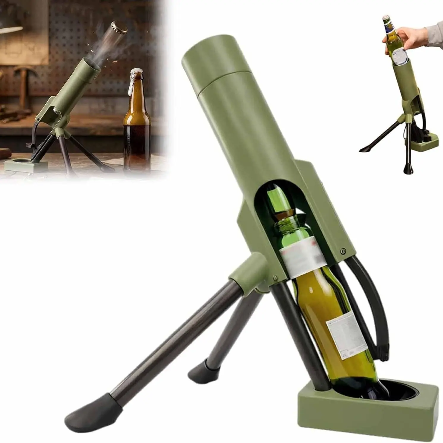 Mortar Beer Bottle Opener, 51mm Heavy-Duty Tactical Cap Launcher, Funny Hands-Free Push Down Bottle Opener, Decorative Bottle Opener, Beverage Opener, Home Party Bar Desk Decor, Home Bar Accessories, Drink Accessories