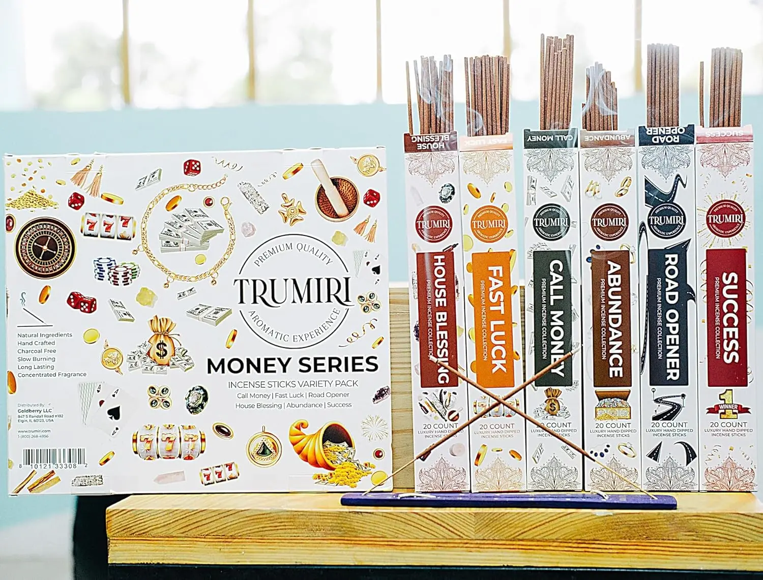 Money Incense Sticks - Total 120 Insence-Sticks (20 Inscents x 6 Insense) Inciensos Aromaticos para La Casa Incents to Attract Money Luck Success Abundance Blessing Road Opener + Incense Holder