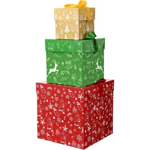 3 count Christmas Stackable Nesting  Boxes Christmas Decorative Boxes with  for Present Wrapping Xmas  Year Holiday Party Xmas Tree Decor(Classic,Red, Green, )
