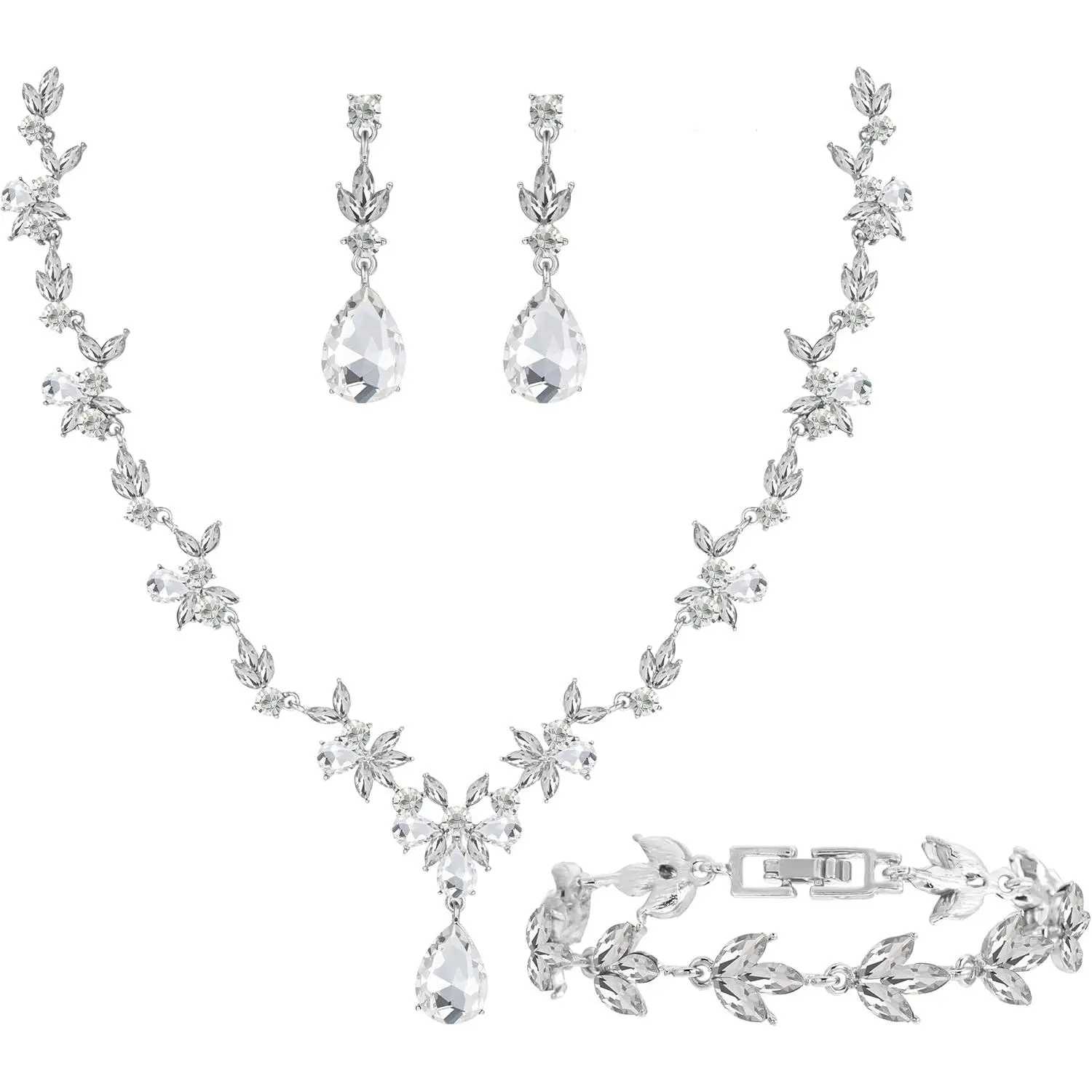 Bridal Wedding Elegant Floral  Set for Women/Brides/Bridesmaids   Set for Wedding Prom Party Bridal  Necklace Earrings Bracelet Set