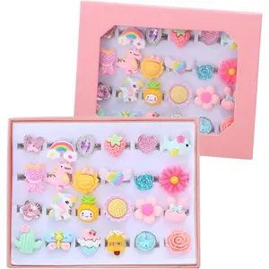 BY-a15 24-Piece Adjustable Girls Jewelry Rings Set | No Duplication Design | Pretend Play Dress-Up Accessories | Birthday Christmas Gifts for Girls 4-12 Years Old