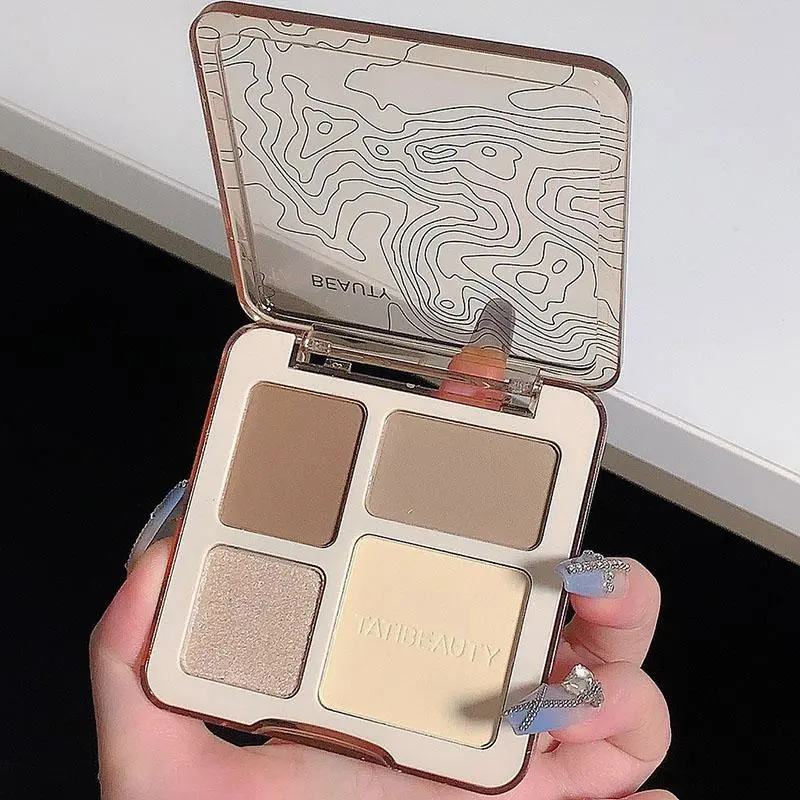 4-color Highlighter Palette, Long Lasting Matte & Glitter Facial Contour Palette, Facial Makeup Product, Matte Bronzer, Cosmetics Highlighter