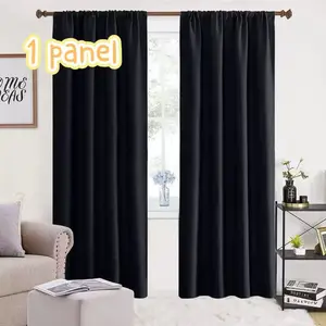 1pc Minimalist 100% Blackout Curtains, Modern Black, Thermal Insulated & Noise Reducing for Living Room Bedroom, Bay & Floor Windows, Blackout Window Cover