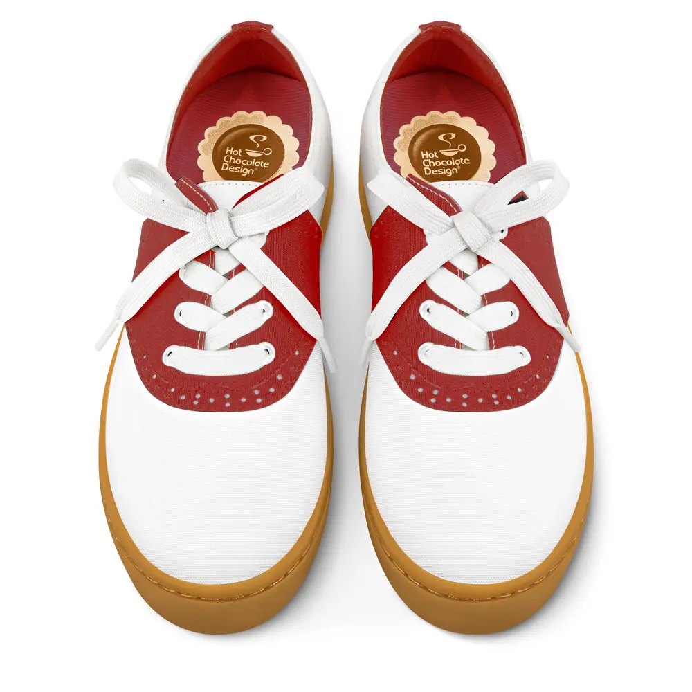 Saddle Red Sneakers | Retro 50s Rockabilly Vegan Shoes by Hot Chocolate Design