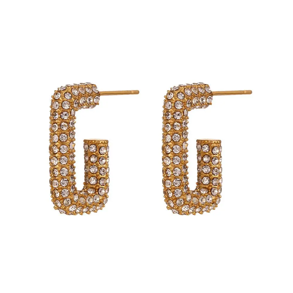 Cz Rectangle Stud Earrings Water Resistant