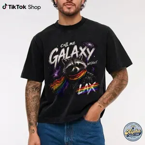 COMFORT COLORS Call Me Galaxy Shirt, Raccoon Graphic Tee Rainbow Space Animal T-Shirt Unisex Cotton Top Funny Cosmic Pride Outfit Gift