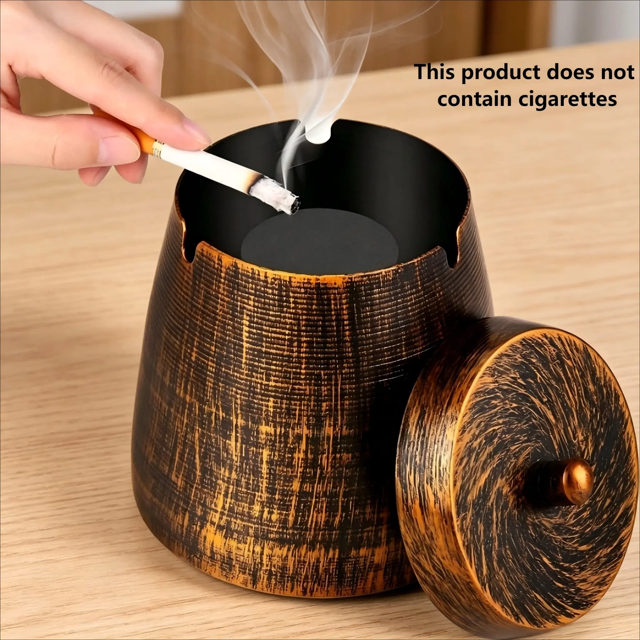 1 Pc Large Outdoor Windproof Stainless Steel Cigar Ashtray with Lid, Elegant Dual Compartment Design for Durable & Rustproof, Perfect for Patio, Balcony, Living Room, Home & Office Decor, Big Cigar Ashtray Decoration