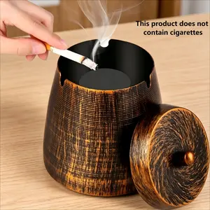 1 Pc Large Outdoor Windproof Stainless Steel Cigar Ashtray with Lid, Dual Compartment Design for Durable & Rustproof, Perfect for Patio, Balcony, Home & Office Decor, Big Cigar Ashtray