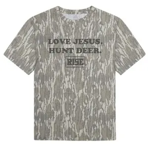 Love Jesus Hunt Deer Bottomland Camo Shirt, Faith Hunting Graphic Tee