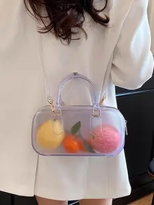 Candy Color Jelly Bag, Transparent Pillow Bag for Spring Summer, Unique Design Boston Bag, Korean Style Handbag, Fashionable Commute Bag