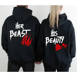 Couple Matching Hoodie Her Beast His Beauty Graphic Rose Graphic Aesthetic Women Men Long Sleeve Winter Oversize Couples Hoodies