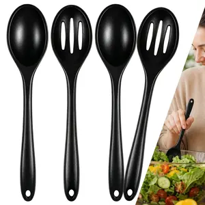 4pcs Silicone Cooking Spoon Set,10.8 Inch Large Silicone Serving Nonstick Spoons Heat Resistant Mixing Slotted Spoons for Kitchen Cooking Bake Stir, Best for Christmas, Perfect for Thanksgiving tiktokshopspringglowup camping gear gift mom,summerwins summe