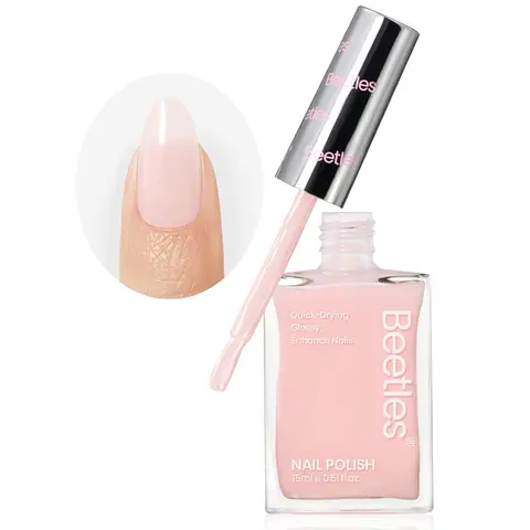 Beetles 2-in-1 Keratin Liquid Nail Strengthener & Repair Polish - 0.51 fl oz Gloss Finish, Nourishing Tocopherol Growth Treatment, UV Light Free Ridge Filler & Concealer for Thin Damaged Nails, Fast-Drying Light Pink Nude Manicure