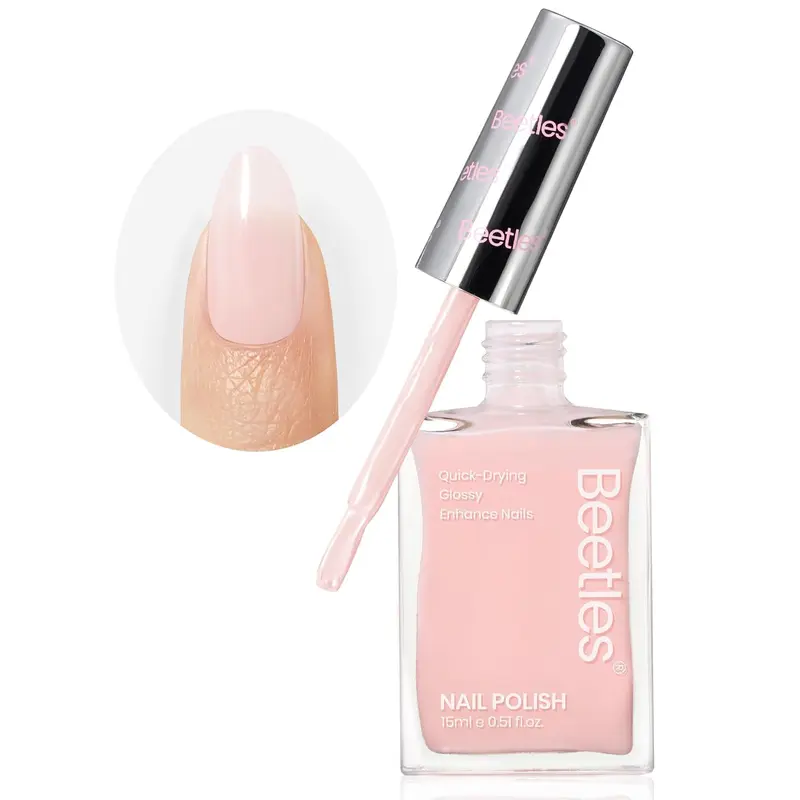 Beetles 2-in-1 Keratin Liquid Nail Strengthener & Repair Polish - 0.51 fl oz Gloss Finish, Nourishing Tocopherol Growth Treatment, UV Light Free Ridge Filler & Concealer for Thin Damaged Nails, Fast-Drying Light Pink Nude Manicure