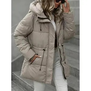 Women’s heavy-duty winter coat — a casual layer for fall and winter, featuring seasonal fashion, a sleek silhouette, durable construction, khaki long sleeves, minimalist outerwear; suitable for women’s sports and casual wear.