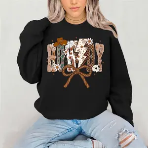 Howdy with bow Crewneck Sweatshirt Gildan Everyday Style Super Soft Unisex Fit Streetwear Graphic Top warm Womenswear Casual Printed Long Sleeved
