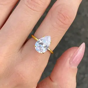 925 Silver Water Drop Zircon Ring 1-4CT for Women