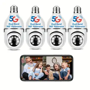 2024 4PCS 360° Panoramic View HD Light Bulb Security Camera - Wireless, Motion Detection, 1080p Nighor Security Solution with Real-time Alerts and Video Capture