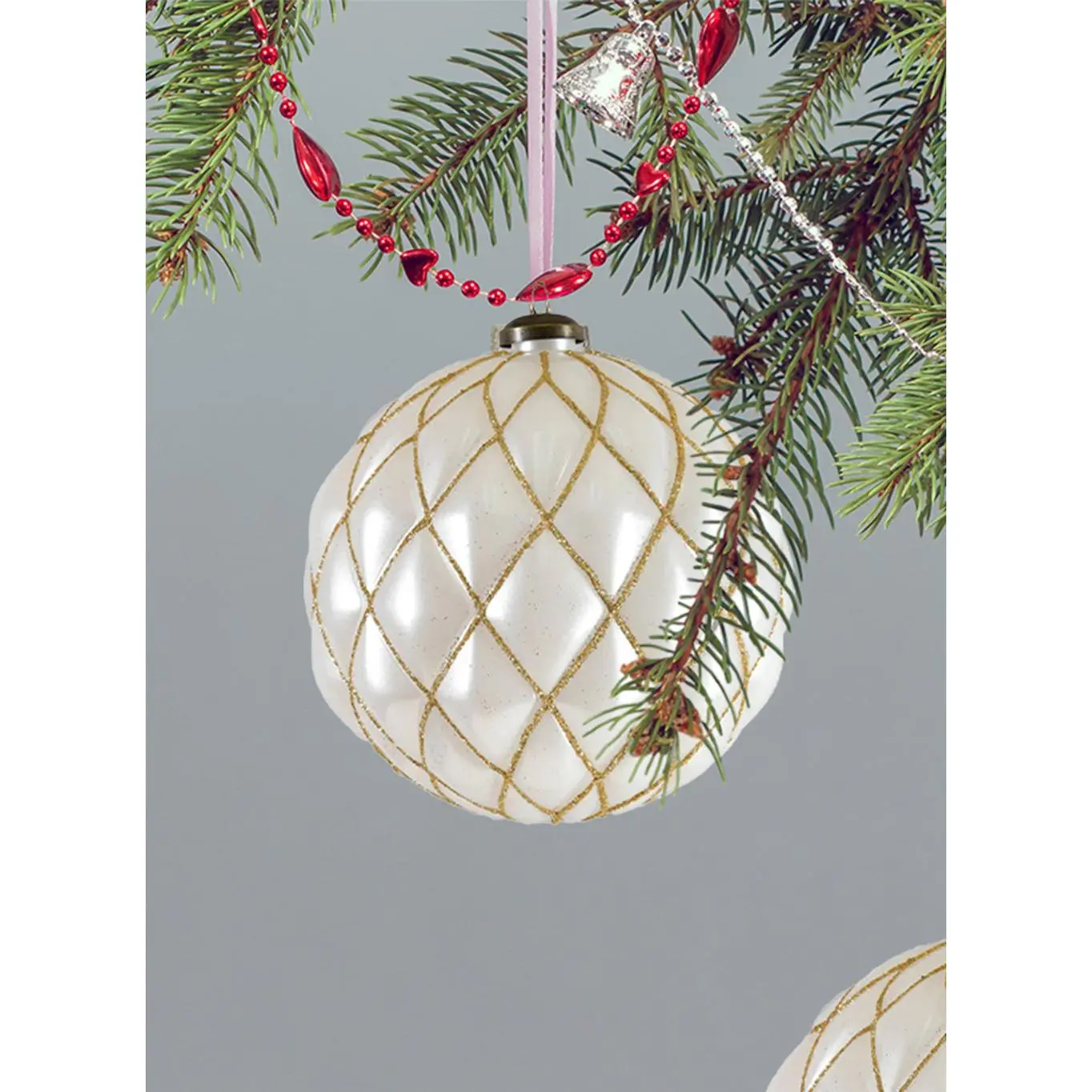 6" Quilted Pearl White Ornaments, Pack of 6