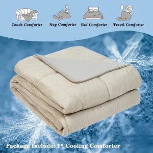 Khaki Cooling Comforter, Ideal for Night Sweating and Hot Sleepers, Ultra-Light Soft Queen Size, Breathable Summer Bed Throw/Sofa Cover, Double-Sided Cold Tech Fabric Cooling Blanket, Ideal Choice for Summer