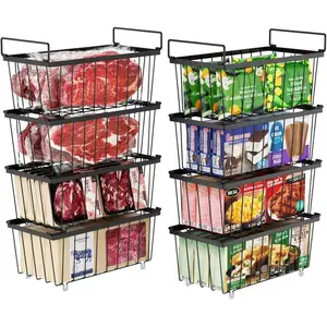 Chest Freezer Basket - 8 Pack Small Stackable Freezer Bins for Most 7 Cu.FT Deep Freezer Sort Frozen Food, Deep Freezer Organizer Bins with Handles Easy to Get Food from Bottom, Black