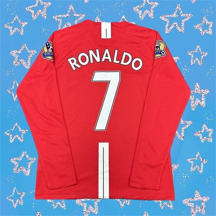 2007 2008 MUFC Away Retro Black No.7 Ronaldo Long Sleeved Soccer Jersey