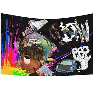 Retro Pixel Rapper 3x5Ft Flags Tapestry Wall Hanging for Bedroom College Dorm Rooms Decor Banner with 4 Brass Grommets Starry Sky Pattern Home Textile Decoration Boho Floral Design