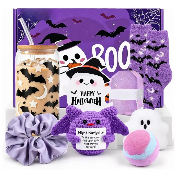 8 Pcs Basket Stuffers for Women Halloween Spooky Gifts Basket for Women Teens Girls Her Sister Friend Audlts with Halloween Glass Cup