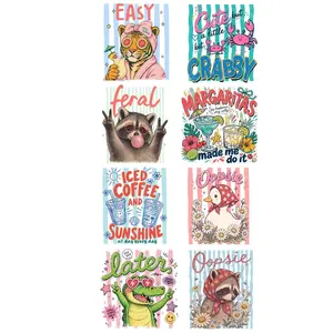 Funny Animals 2 summer Premade Gangsheet 8 Adult Size Transfers Ready to Press DTF Transfer Hot Peel for Adult Prints