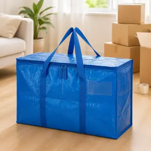Heavy-Duty Foldable Moving Storage Bags with Zippered Tops, Sturdy Handles, Space-Saving Easy-Pack Design + Oversized Furniture Risers, Black Home Organizer Packing Supplies
