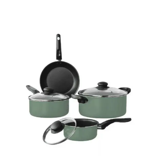 7-Piece Nonstick Aluminum Cookware Set - Green Kitchen Pots and Pans