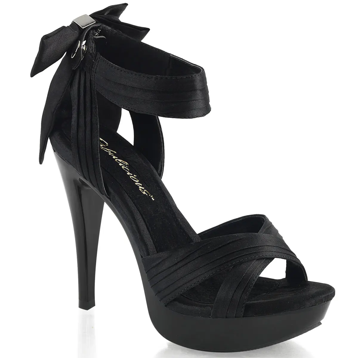 Platform Heels in Satin with Criss-Cross Straps, Back Bow, and Zip Closure - Chic, Comfortable 5-Inch Stiletto Footwear, Women