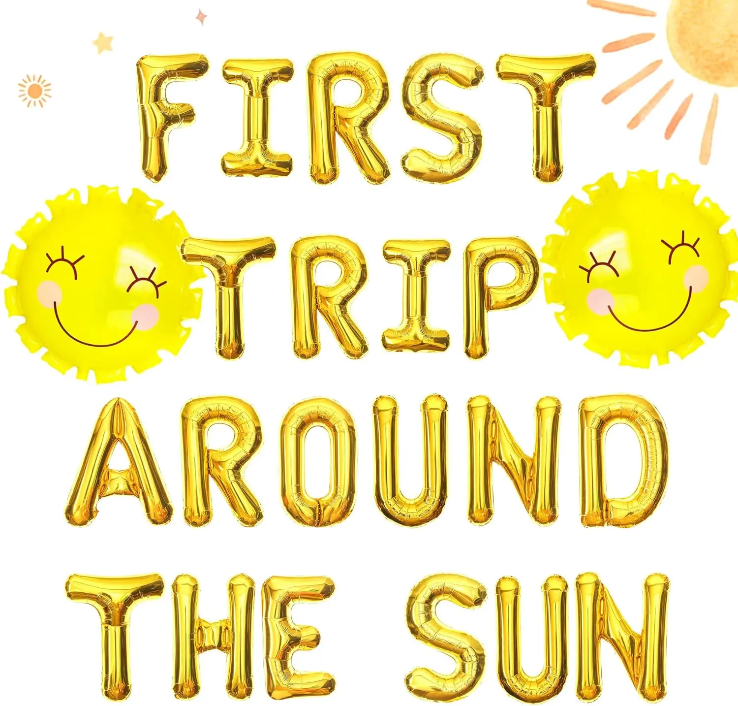 Gold First Trip Around the Sun Balloons First Trip Around the Sun Party Decoration Sun First Birthday Party Decoration Sun Balloons Sun First Birthday Party Supplies