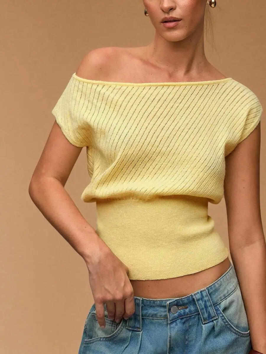 Casual Versatile Solid Color Asymmetric Collar Knit Top,Fall