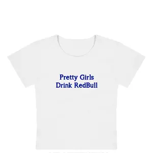 Pretty Girls Drink Redbull Y2K Baby Tee, Baby Tee for Women Y2K Funny Short Sleeve Crew Neck Baby Tees for Summer Top