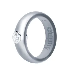 Size 4-12 Trendy Silicone Engagement Ring with Rhinestones – Comfort Fit Rubber Wedding Band for Active Women, Alternative Bride Jewelry