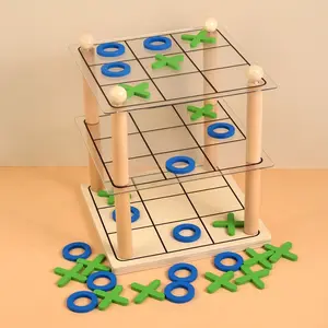 Real Wood 3D Xo Tic Tac Toe Game, Focus and Logic Training, Parent-Child Board Game Toy, Educational Fun Activity