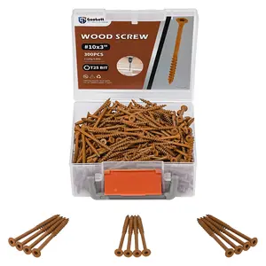 Wood Screws Deck Screws 3 Inch, Torx Screws Construction Fence Screws, 300 Pcs Deckmate Exterior Screws for Wood, Rust Resistant, T25 Star Bits Included, #10 x 3, Brown