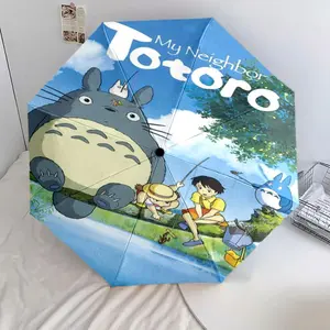 cute Totoro 09 cartoon pattern printed new umbrella, 1 self-folding umbrella, portable foldable travel umbrella, outdoor umbrella, Christmas birthday festival gift