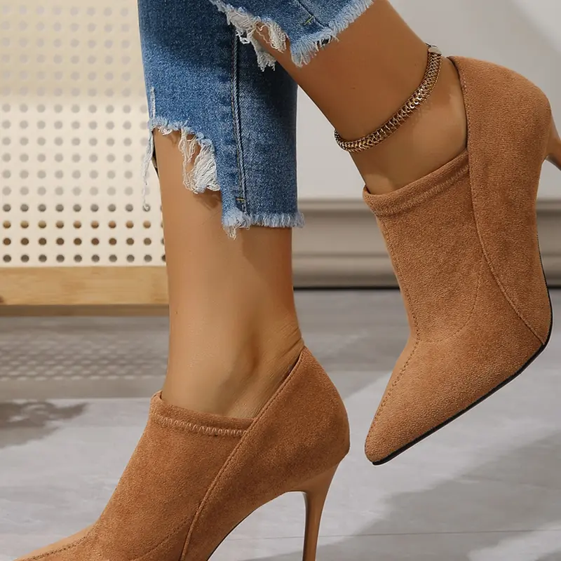 Women's Elegant Short Boots Western Ankle Boots, Pointed Toe Block Heel Design, Fashion Daily Wear Shoes, Stylish Casual Footwear for Women, Western Inspired Boots, Western Style Boot, Heeled Ankle Boots, Ankle Boots with Heel