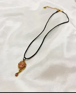 Cameo Pink Vintage Inspired Coquette Black Wax Cord Necklace | Anniversary Auspicious Birthday Daily Engagement Fabric Female