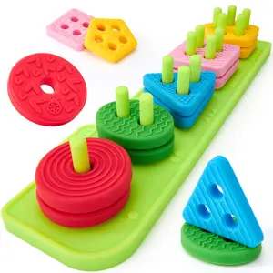 hahaland Silicone Sorting & Stacking Toys,Textured Soft Blocks for Shape & Color Sorting Montessori Learning toys,Toys for Stress Relief and Focus Training.Bath toy.6-12 mouths Year Old Gifts