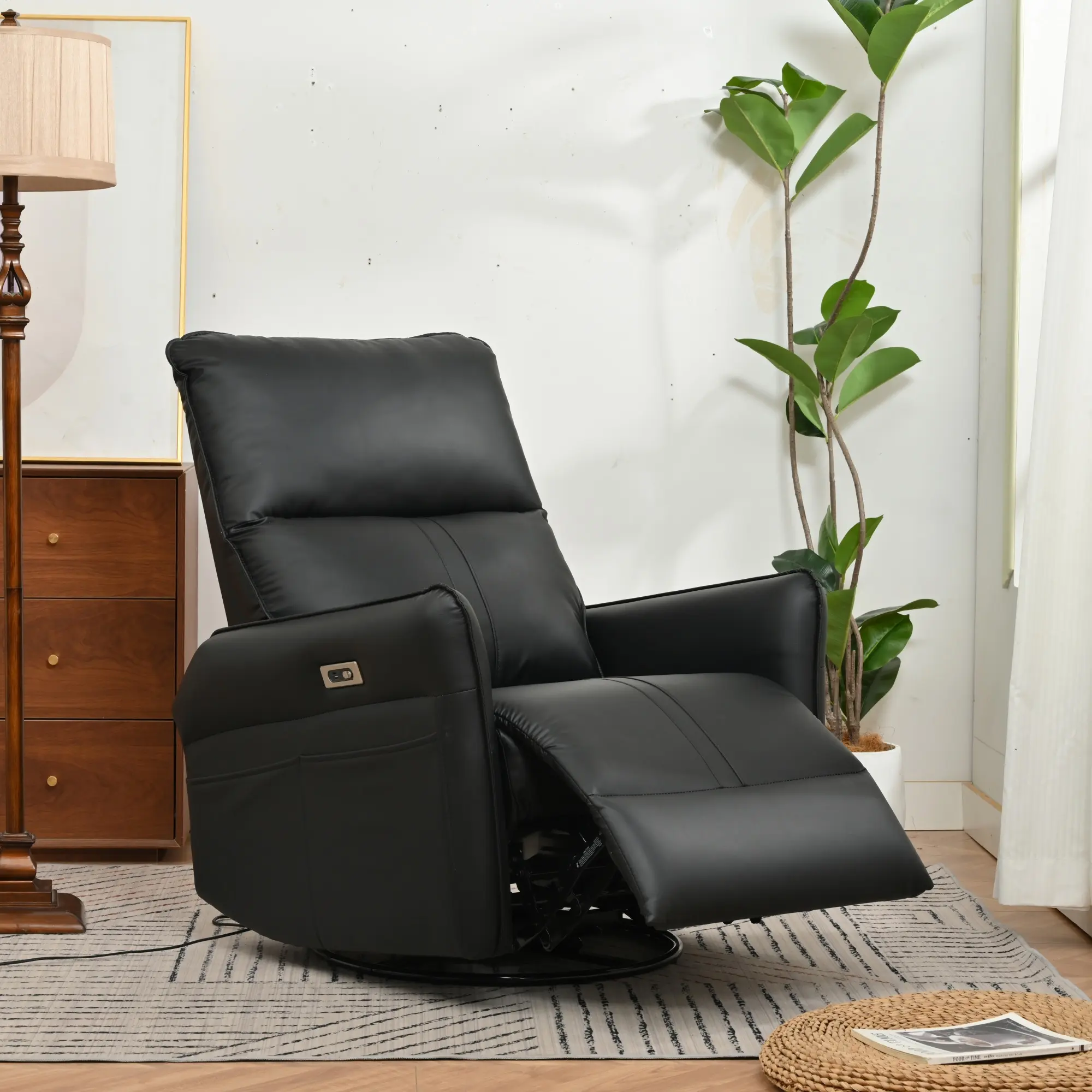 Swivel Rocker Recliner Chair with USB Ports for Adults, 270° Swivel Rocking Recliner Chair, Electric Small Recliners for Small Spaces, Single Sofa Recliner for Living Room, Bedroom,RV (Black+270°Swivel)