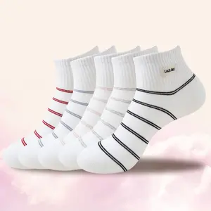5 Pairs Cute Striped Ankle Socks Academic Style Low-cut Socks for Women Girls